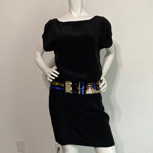 Trina Turk Black 100% Silk Dress Sequin Waist Size 6